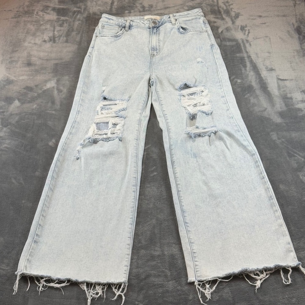 Risen Los Angeles High Rise Wide Leg Distressed Jeans Light Wash RDP5130 Size 15